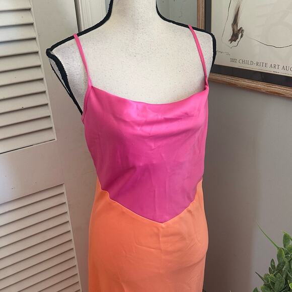 YAS Womens Slip Dress Color Block Midi Satin Spring Party Cocktails Evening | M - Picture 4 of 11